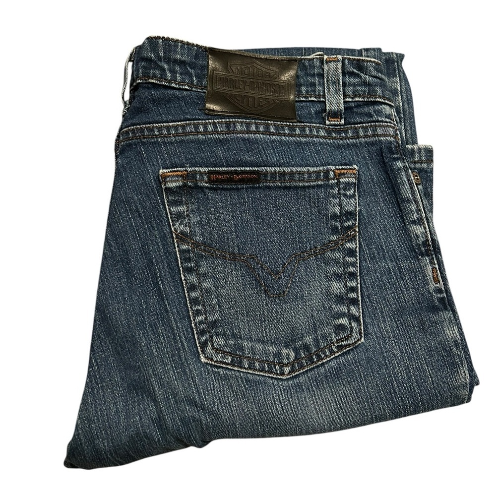 Harley Davidson Woman’s Jeans Blue Bootcut Motorcycle Biker Riding Sz 10 Long - Picture 4 of 4